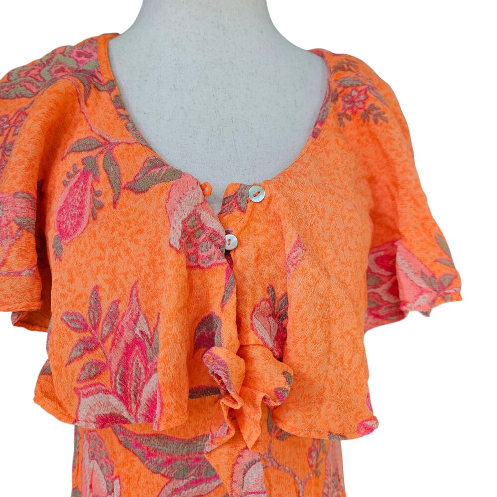 Euro Derhy Dress Orange Knee Length Floral - Small - Picture 2 of 7